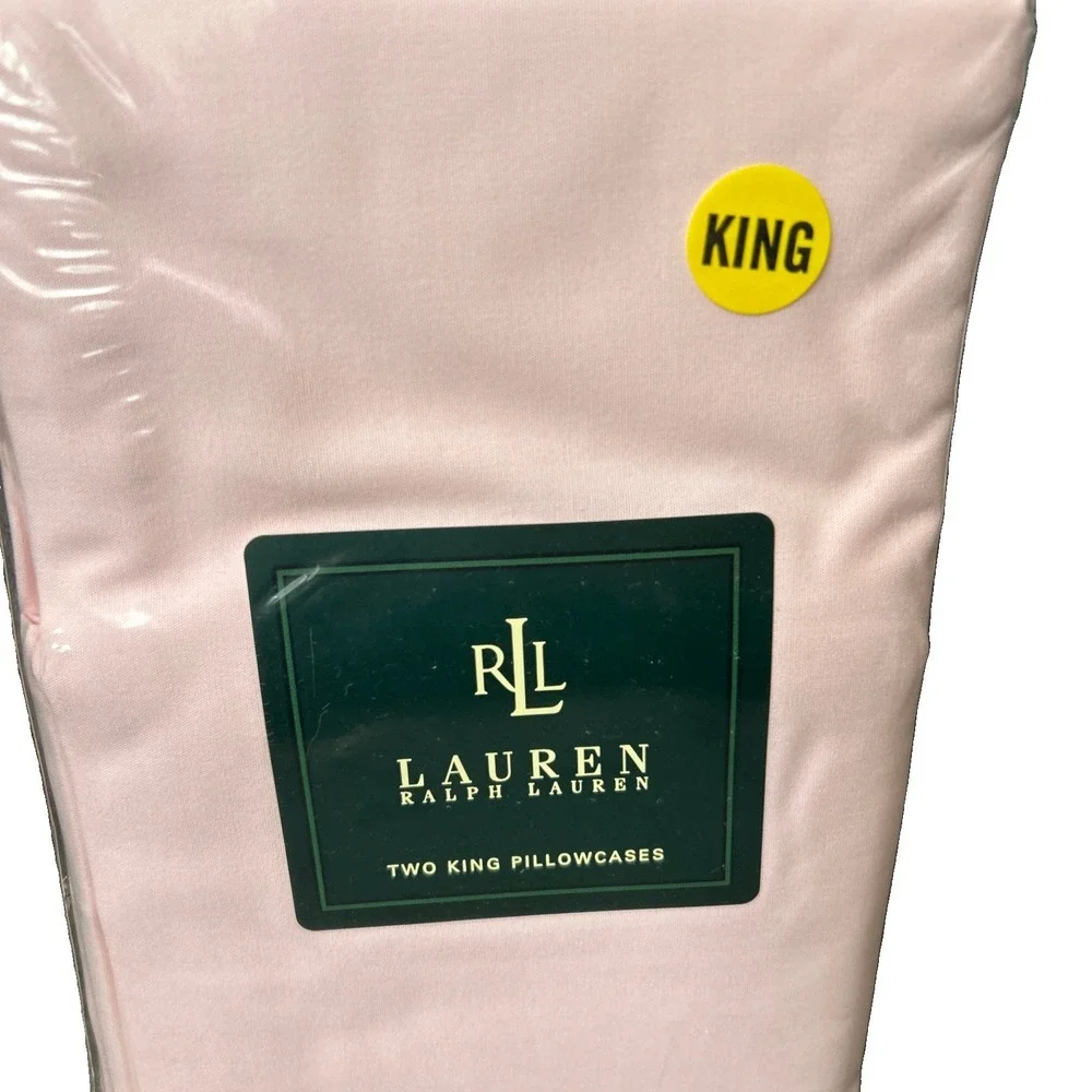 NEW Lauren Ralph Lauren King Pillowcases CAMEO PINK Solid Vintage Sealed NOS